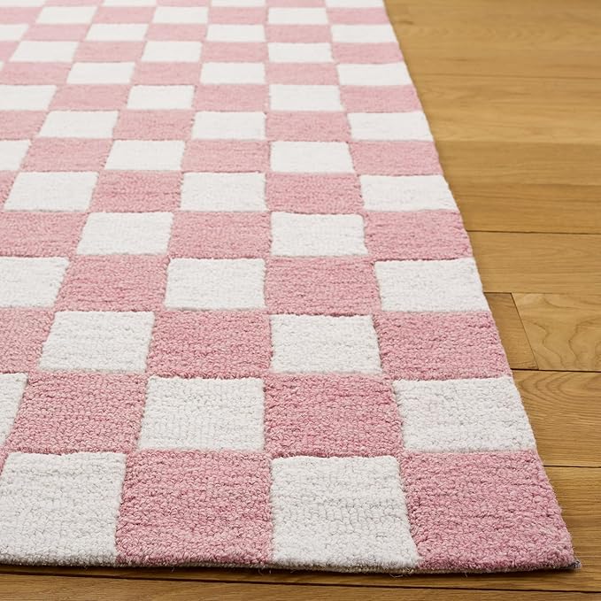 SAFAVIEH Ebony Collection Runner Rug - 2'3" x 8', Pink & Ivory, Handmade Wool, Checkered Pattern, Ideal for Living Room, Hallway, Foyer, Bedroom (EBN175U-28)