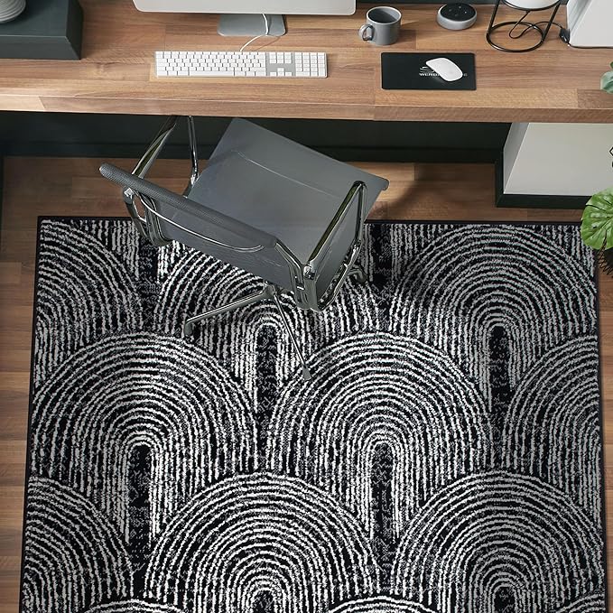 Contemporary Bohemian Arch Design High Traffic Area Rug 5' x 7' Black