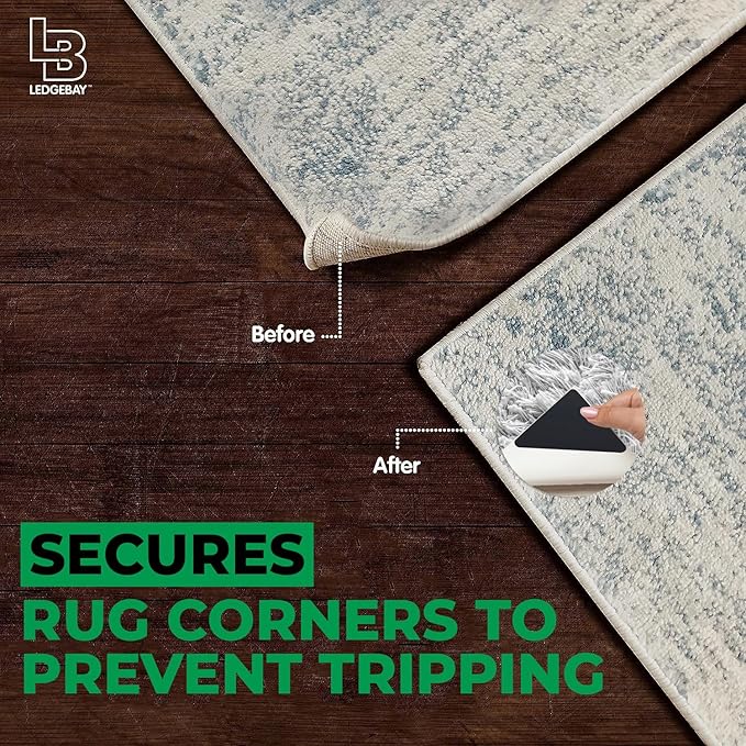 Ledgebay Rug Pad Grippers for Area Rugs - Multi Pack Reusable, No Skid, Washable, Anti-Slip, Rug Pad Gripper for Hardwood Floors and Tile with Double-Sided, Self Adhesive to Keep Area Rugs Flat (32)