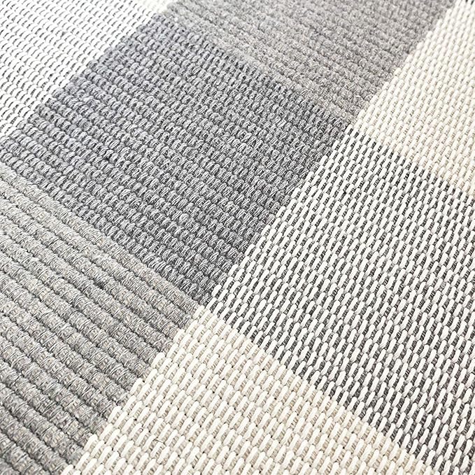 LEVINIS Buffalo Check Rug -Grey and White Plaid Door Mat Outdoor - Farmhouse Rugs for Front Porch/Kitchen/Bathroom- Large Layered Welcome Doormats, 59''x35.4''