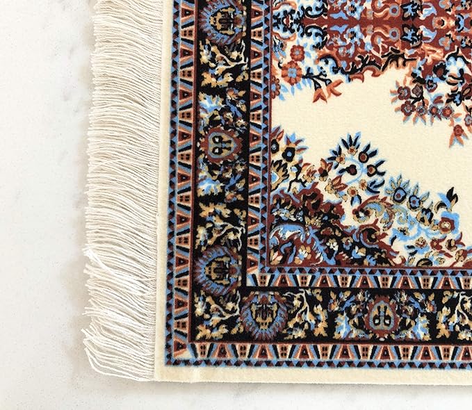 Inusitus Oriental Rug Mouse Pad – Mini Carpet Style Mousepad with Fringe, Non-Slip Rubber Base, Aesthetic Desk Accessory for Office & Home, Beige