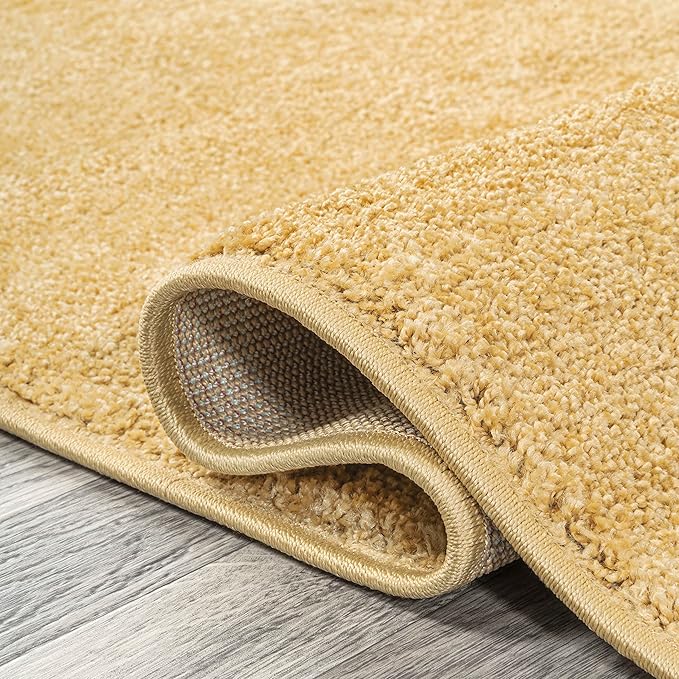 Eyely UES100B-212 Supersoft Haze Solid Low-Pile Indoor Runner Rug, Coastal, Bohemian, Minimalist, Classic, Casual for Bedroom,Kitchen,Living Room,Non Shedding,Easy-Washing, Yellow, 2 X 12