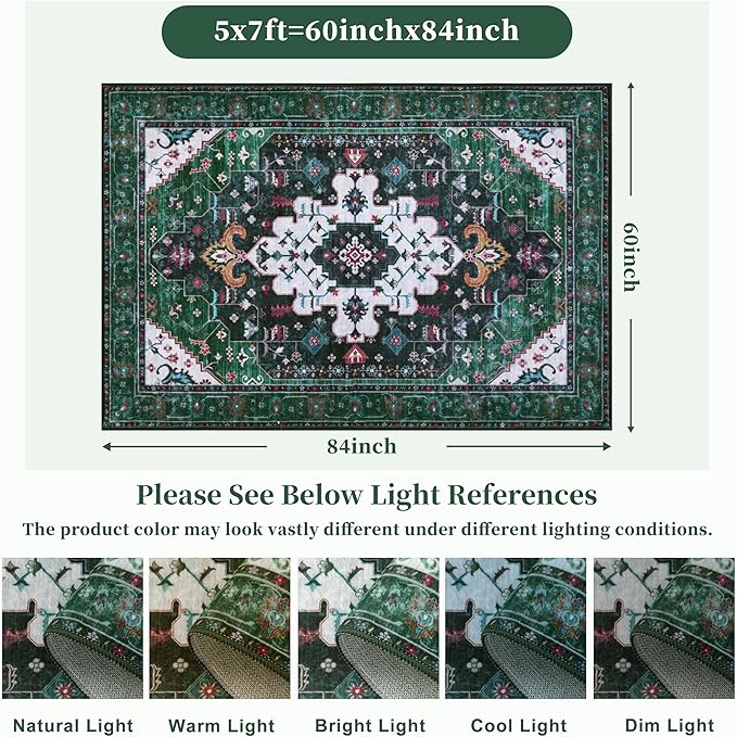 Ciicool Area Rug 5x7ft Washable Rugs for Living Room Non-Slip Indoor Rugs Large Low-Pile Mat Floor Carpet Vintage Rug for Bedroom Dinning Foyer Decor