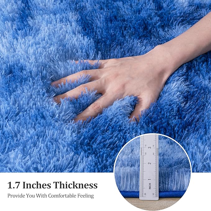 9x12 Large Area Rugs for Living Room, Tie-Dyed Blue Fluffy Shag Rug for Bedroom and Nursery, Soft and Comfy, Big Carpet for Kids, Girls, Boys Room Dorm Home Decor Aesthetic, Upgrade Non Slip