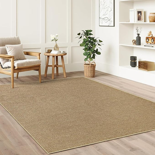 Faux Jute Non-Slip Area Rug, 6x9 Washable Pet-Friendly Floor Mat for Living Room, Bedroom, Entryway, Machine Woven Durable Scratch Resistant Carpet, Camel