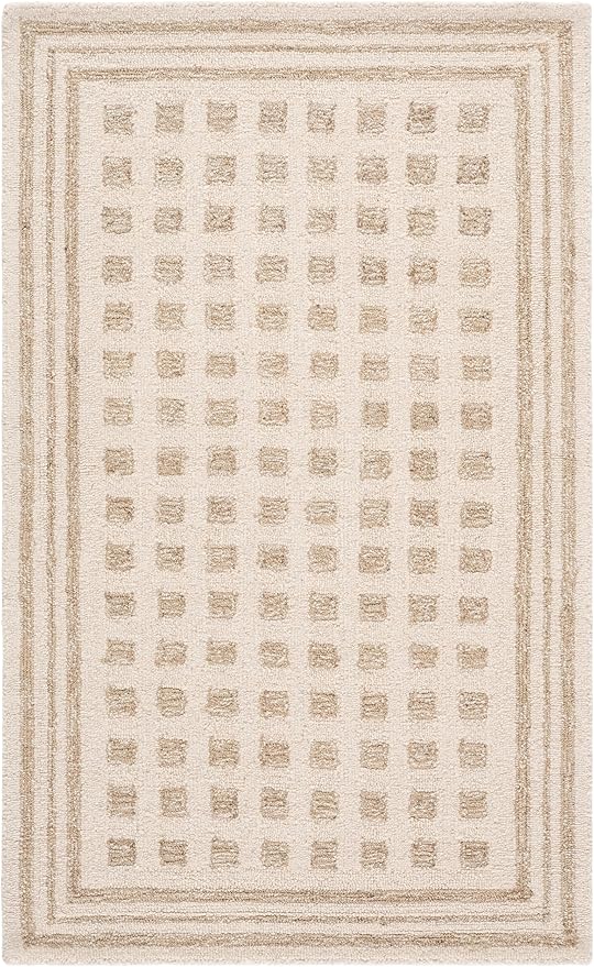SAFAVIEH Ebony Collection Area Rug - 3' x 5', Ivory & Beige, Modern Checkered Design, Handmade Wool, Ideal for The Living Room, Bedroom, Dining Room (EBN604A-3)