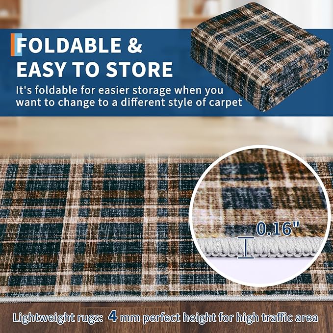 9x12 Area Rug Washable Rugs for Bedroom Large Living Room Rug Non Slip Farmhouse Stain Resistant Floor Carpet for Dining Room Home Office Decor, Black&Brown