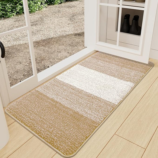 Kitinjoy Indoor Outdoor Door Mat, 71x24 Non-Slip Absorbent Dirt Trapper, Low-Profile Washable Inside Entrance Front Floor Mat, Sturdy Soft Entry Doormats for Entryway, Beige