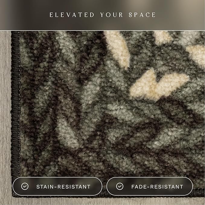 Maples Rugs Marion Bohemian Braided Design Print Area Rug – Made in USA – Low Pile, Non Slip Pet-Friendly Mat for Bedroom, Office, Living & Dining Room, 5' x 7', Black