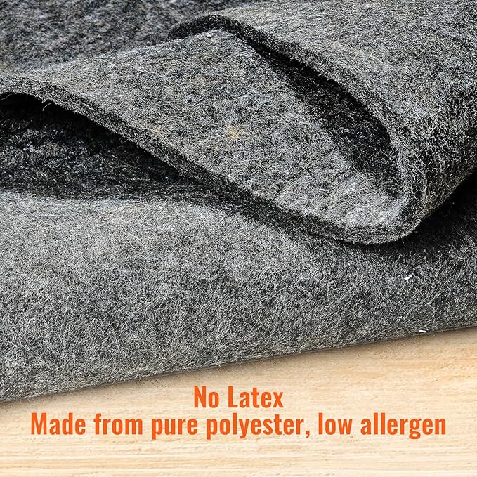 VEVOR 8' x 10' Rug Pad Gripper Without Slip-Resistance - 1/2" Thick Polyester Felt Padding Cushion for Area Carpet Runner Hardwood Floors Living Room - Grey