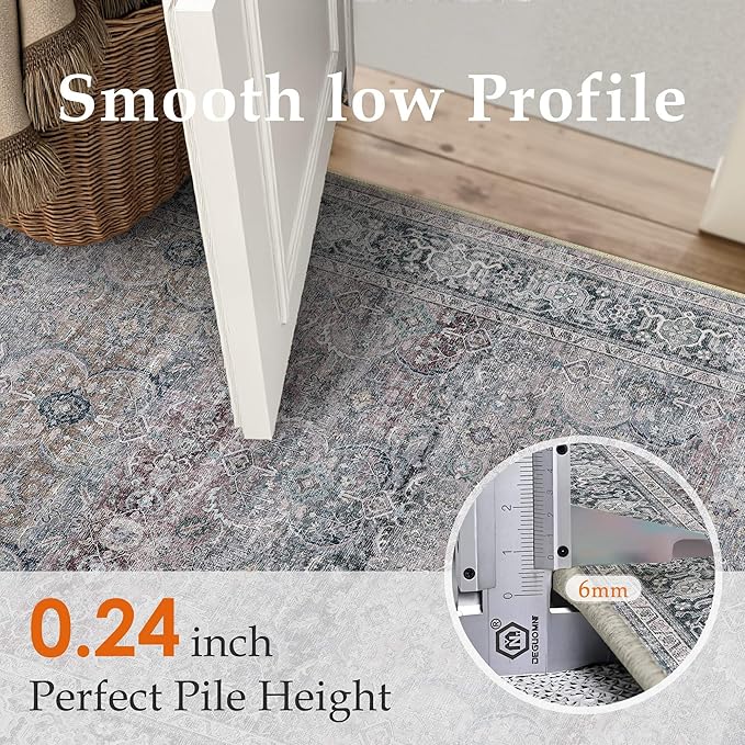 HUGEAR 5x7 Washable Area Rug Vintage Neutral Living Room Bedroom Rug Large Soft Non Slip Distressed Low Pile Carpet