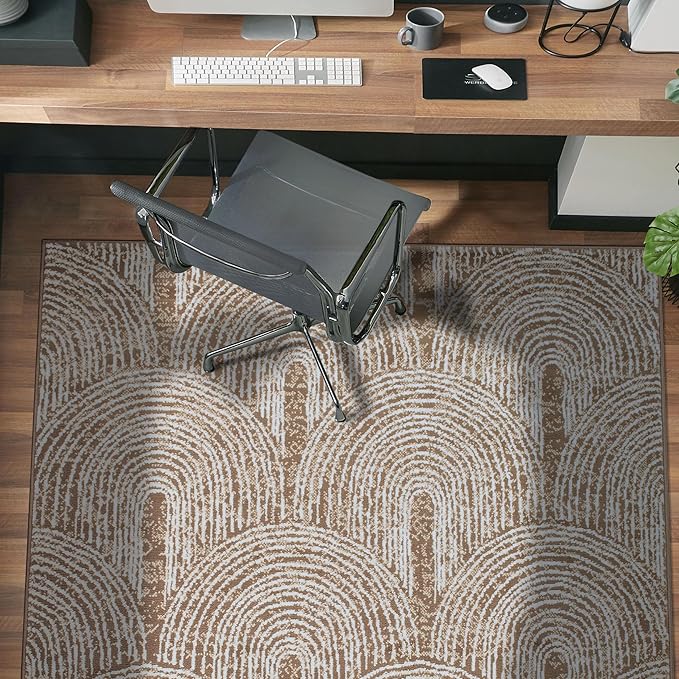 Contemporary Bohemian Arch Design High Traffic Area Rug 5' x 7' Brown