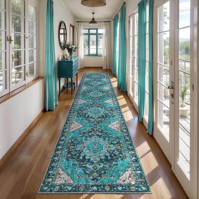 Ciicool 2x12ft Long Hallway Rug, Washable Runner Rug Non Slip Thin Low Pile Soft Indoor Floor Long Carpet Hallways for Bathroom Kitchen Living Room Bedside