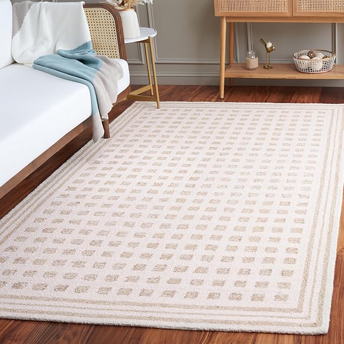 SAFAVIEH Ebony Collection Area Rug - 6' x 9', Ivory & Beige, Modern Checkered Design, Handmade Wool, Ideal for The Living Room, Bedroom, Dining Room (EBN604A-6)
