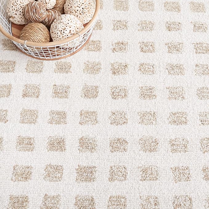 SAFAVIEH Ebony Collection Area Rug - 3' x 5', Ivory & Beige, Modern Checkered Design, Handmade Wool, Ideal for The Living Room, Bedroom, Dining Room (EBN604A-3)