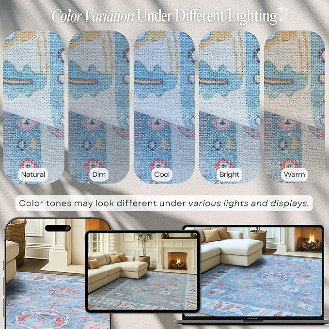 Fame Rugs Blue Modern Oushak Rug 2'6"x13, Vintage Turkish Colorful Oriental Antique Inspired Long Runner Rugs, Luxury Living Room Bedroom (381LB, 2'6" x 13')