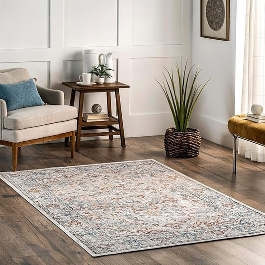 nuLOOM SpinClean Cady Beige/Ivory, 3' x 5', Vintage Oriental, Soft and Cozy, High Traffic, Stain Resistant, Easy Clean, Durable, Machine Washable Runner for Bedroom, Living Room, Dining, Foyer