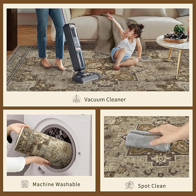 Ciicool Area Rug 5x7ft Washable Rugs for Living Room Non-Slip Indoor Rugs Large Low-Pile Mat Floor Carpet Vintage Rug for Bedroom Dinning Foyer Decor