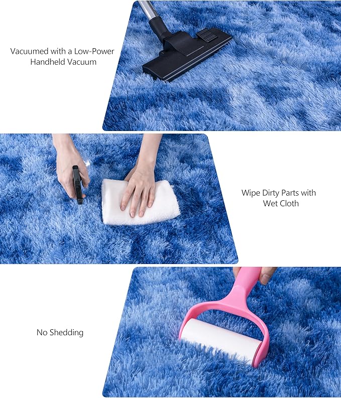 9x12 Large Area Rugs for Living Room, Tie-Dyed Blue Fluffy Shag Rug for Bedroom and Nursery, Soft and Comfy, Big Carpet for Kids, Girls, Boys Room Dorm Home Decor Aesthetic, Upgrade Non Slip