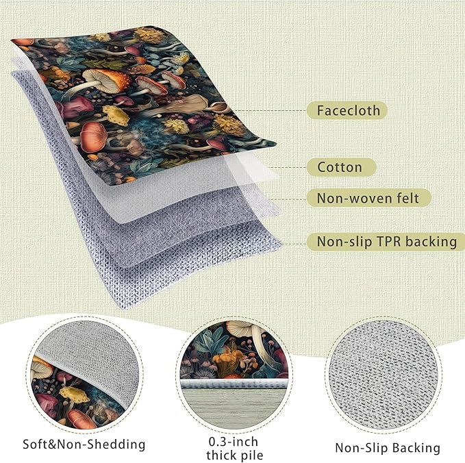 Area Rugs 5x7 Washable Rug Vintage Mushrooms Living Room Rug Soft Anti-Skid Thin Carpet Indoor Floor Non-Shedding Carpets for Bedroom Dining Room Farmhouse Nursery Home Office