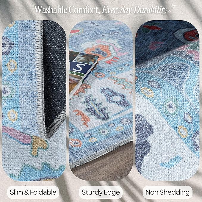 Fame Rugs Blue Modern Oushak Rug 2'6"x13, Vintage Turkish Colorful Oriental Antique Inspired Long Runner Rugs, Luxury Living Room Bedroom (381LB, 2'6" x 13')
