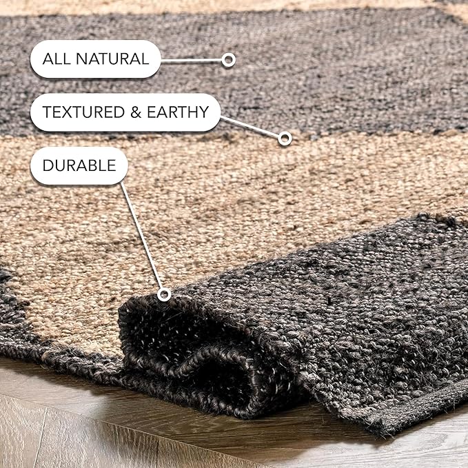 nuLOOM Pandora Diamond Jute Area Rug - 6' x 8', 8' 10' Geometric Jute & Cotton Square Medium Pile Indoor Bohemian Handcrafted Living Room Dining Room Bedroom Kitchen Hallway High Traffic Area Rug