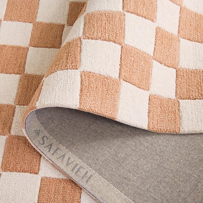 SAFAVIEH Ebony Collection Area Rug - 6' x 9', Rust & Ivory, Handmade Wool, Checkered Pattern, Ideal for Living Room, Bedroom, Home Office, Dining Space (EBN175P-6)