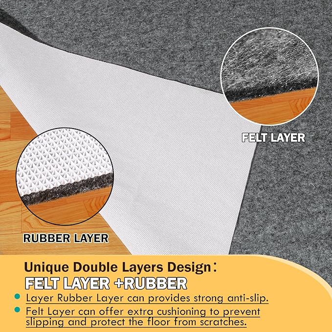 Waterproof Rug Pad 8 x 10 ft, 1/4" Thick Under Area Carpet Padding, Non Slip Felt Rug Pads for Hardwood Floors, Protective Underlay Keeps Rugs in Place Without Wrinkles