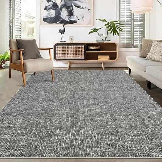 RUGSREAL 6x9 Large Bedroom Area Rug Soft Modern Area Rug for Living Room Non-Slip Stain Resistant Abstract Throw Floor Carpet Contemporary Rug Solid Color Accent Rug for Dining Room Office, Grey