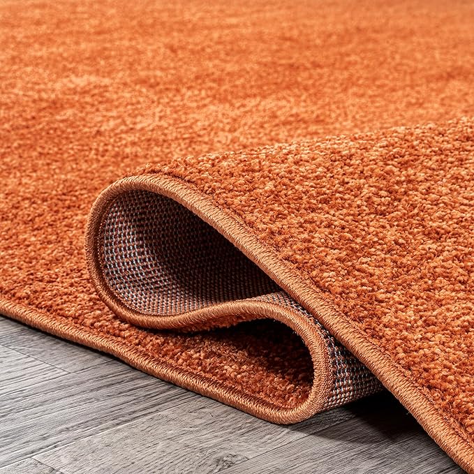 Eyely UES100M-14 Supersoft Haze Solid Low-Pile Indoor Area Rug, Coastal, Bohemian, Minimalist, Classic, Casual for Bedroom,Kitchen,Living Room,Non Shedding,Easy-Washing, Orange, 10 X 14