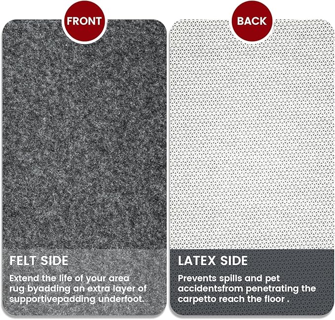 Waterproof Rug Pad, 2x6 ft Area Rug Non-Slip Carpet Pad, 1/4" Thick Non-Slip Rug Pads for All Floors and Finishes, Felt Pad for Hardwood Floors, Keeps Carpets in Place Soft and Safe