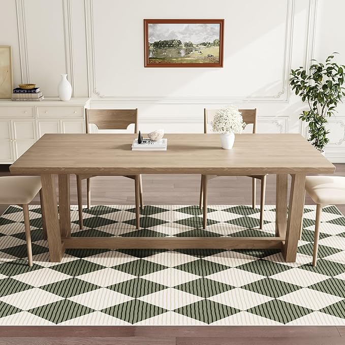 6x9 Washable Checkered Rugs for Bedroom, Green and White Area Rug for Living Room, Geometric Faux Wool Carpet for Kids, Girls, Boys Playroom, Dorm, Nursery, Dining Room, Kitchen, Non Slip
