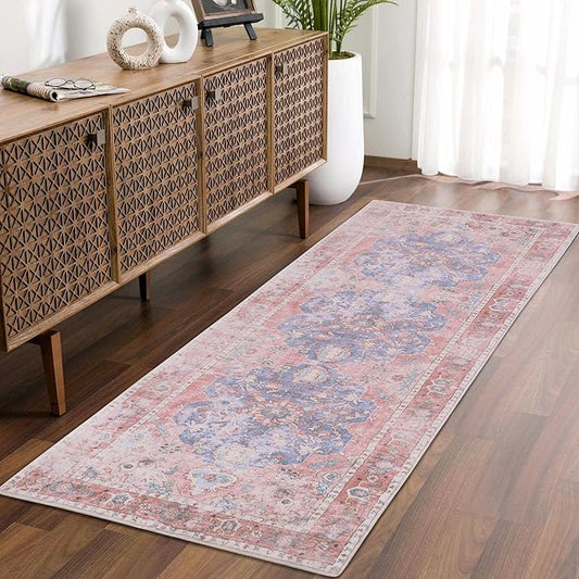 Hallway Runner Rug, 2x6 Washable Pink Area Rug, Honeycomb Non Slip Kitchen Runner Rugs, Soft Faux Wool Carpet for Hallways Entryway Kitchen Laundry Bedroom