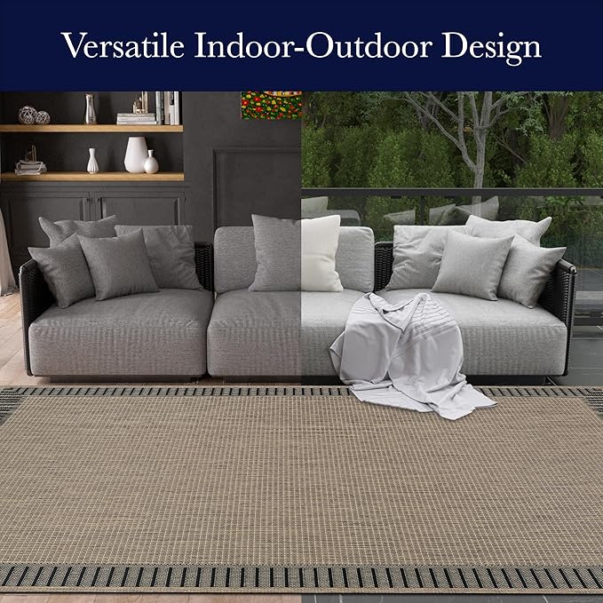 Couristan Recife Indoor Outdoor Rug - Wicker Stitch 2'3" x 11'9" Runner in Cocoa Brown and Black, Hose Washable, Low Pile, Pet- Kid Friendly Home Decor for Living Room, Patio Furniture Set, Kitchen