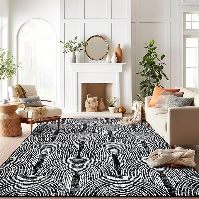 Contemporary Bohemian Arch Design High Traffic Area Rug 7'10" x 10' Black
