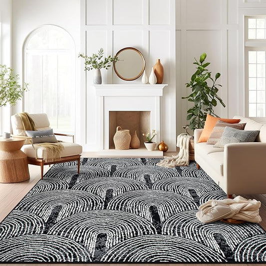 Contemporary Bohemian Arch Design High Traffic Area Rug 7'10" x 10' Black