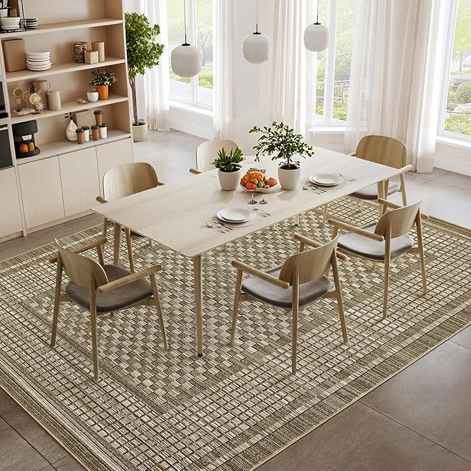 Washable Rug 10x13 Area Rug for Bedroom Modern Living Room Rug Contemporary Large Area Rug Non Slip Throw Rugs Stain Resistant Carpet for Department Dining Room 10'x13' Brown