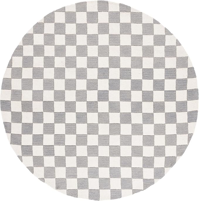 Martha Stewart x SAFAVIEH Area Rug Collection - 6' Round, Grey & Ivory, Handmade Wool, Checkered Pattern, Ideal for Living Room, Bedroom, Office, Dining Space (MSR4760F)
