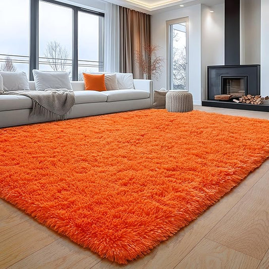 6x9 Large Area Rugs for Living Room, Orange Fluffy Shag Rug for Bedroom and Nursery, Soft and Comfy, Big Fuzzy Carpet for Kids, Girls, Boys Room Dorm Home Decor Aesthetic, Upgrade Non Slip
