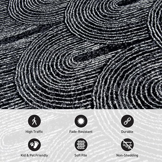 Contemporary Bohemian Arch Design High Traffic Area Rug 5' x 7' Black
