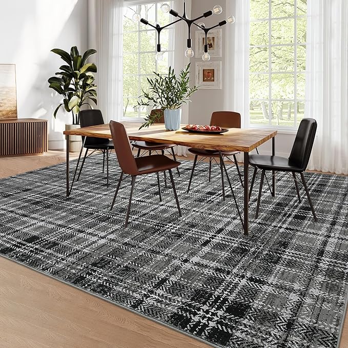 Washable Area Rugs 4x6 Rug for Living Room Non Slip Modern Soft Area Rug for Bedroom Farmhouse Black Throw Rugs Low Pile Entryway Rug Stain Resistant Carpet for Office 4'x6' Black/Grey