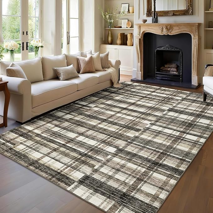 Washable Rug 9x12 Area Rug for Living Room Farmhouse Rugs for Bedroom Large Area Rug Modern Non Slip Carpet Stain Resistant Throw Rugs for Dining Room Office Classroom, Beige