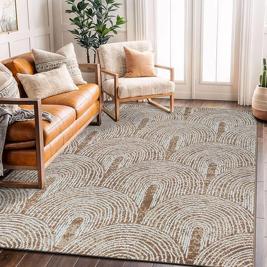 Contemporary Bohemian Arch Design High Traffic Area Rug 5' x 7' Brown