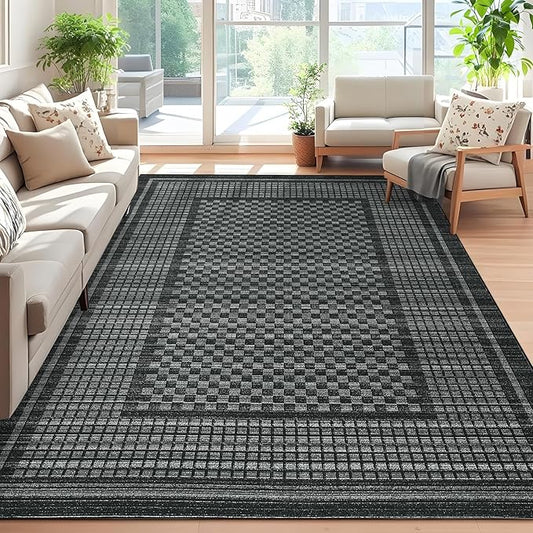 Washable Area Rugs 5x7 Rug for Living Room Modern Large Area Rug for Bedroom Aesthetic Non Slip Throw Rugs Soft Faux Wool Low Pile Stain Resistant Carpet for Dining Room Office Rug 5'x7' Black