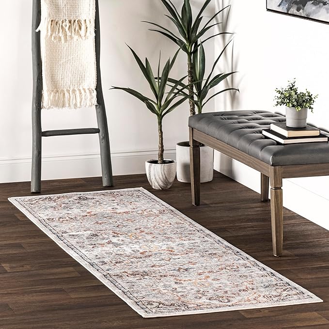 nuLOOM SpinClean Cady Beige/Ivory, 2'6" x 12', Vintage Oriental, Soft and Cozy, High Traffic, Stain Resistant, Easy Clean, Durable, Machine Washable Runner for Bedroom, Living Room, Dining, Foyer