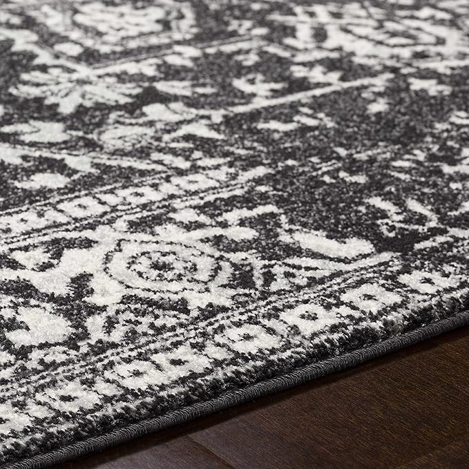 Hauteloom Eon Medallion Hallway Runner Rug - Moroccan Bohemian Farmhouse - Traditional Vintage - Black, White, Ivory - 2'7" x 7'3"