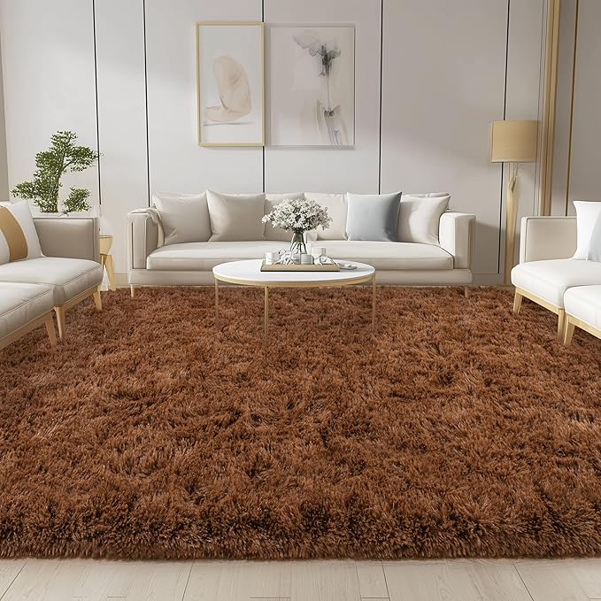 Brown Rug for Bedroom Living Room, 4x5.9 Fuzzy Fluffy Carpet, Shag Area Rugs for Kids Home Decor Aesthetic, Non Slip