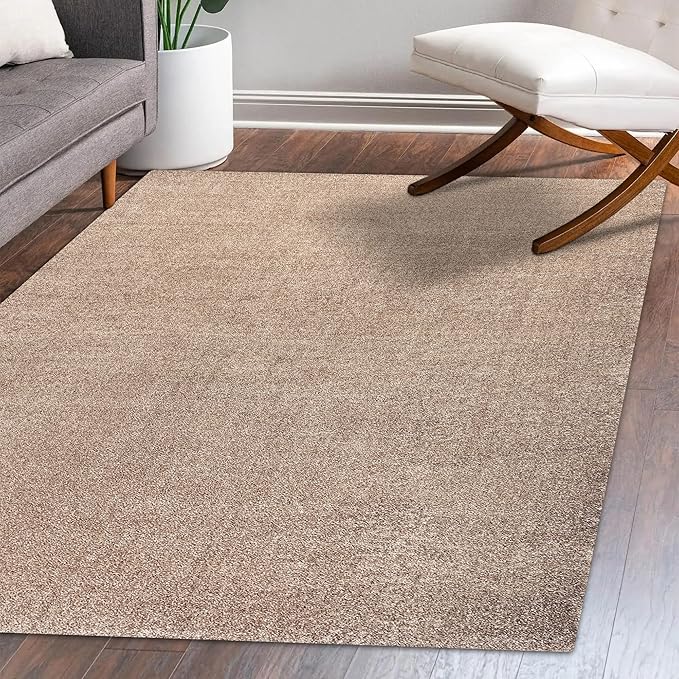 Eyely UES100G-15 Supersoft Haze Solid Low-Pile Indoor Area Rug, Coastal, Bohemian, Minimalist, Classic, Casual for Bedroom,Kitchen,Living Room,Non Shedding,Easy-Washing, Beige, 12 X 15