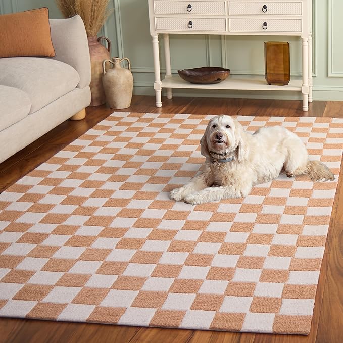 SAFAVIEH Ebony Collection Area Rug - 5' x 8', Rust & Ivory, Handmade Wool, Checkered Pattern, Ideal for Living Room, Bedroom, Home Office, Dining Space (EBN175P-5)
