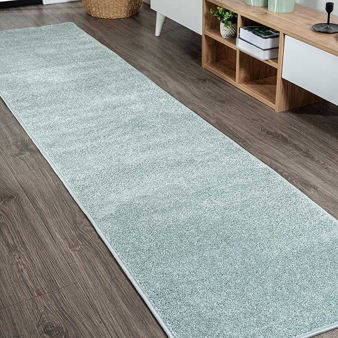 Eyely UES100S-216 Supersoft Haze Solid Low-Pile Indoor Runner Rug, Coastal, Bohemian, Minimalist, Classic, Casual for Bedroom,Kitchen,Living Room,Non Shedding,Easy-Washing, Blue, 2 X 16